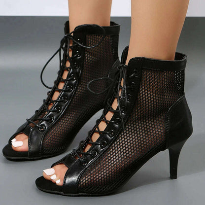 Summer Stiletto Sandals - Mesh Fish Toe Ankle Boots