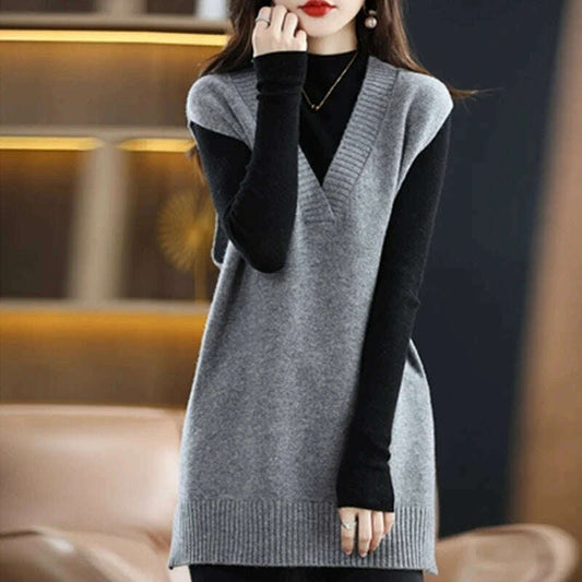 Autumn Cashmere Vest – V-Neck, Sleeveless, Loose Knit Style