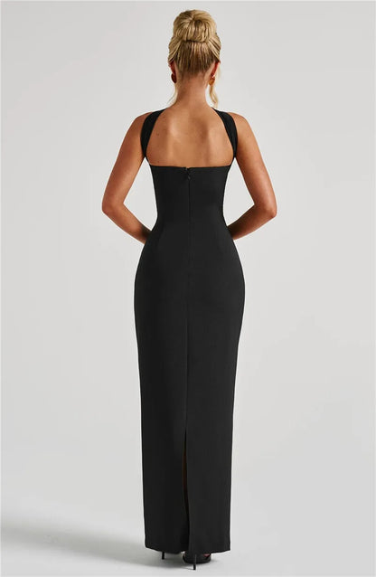 Mozision Scarf Collar Strapless Sexy Maxi Dress For Women Fashion Off-shoulder Backless Bodycon Club Party Long Dress Elegant
