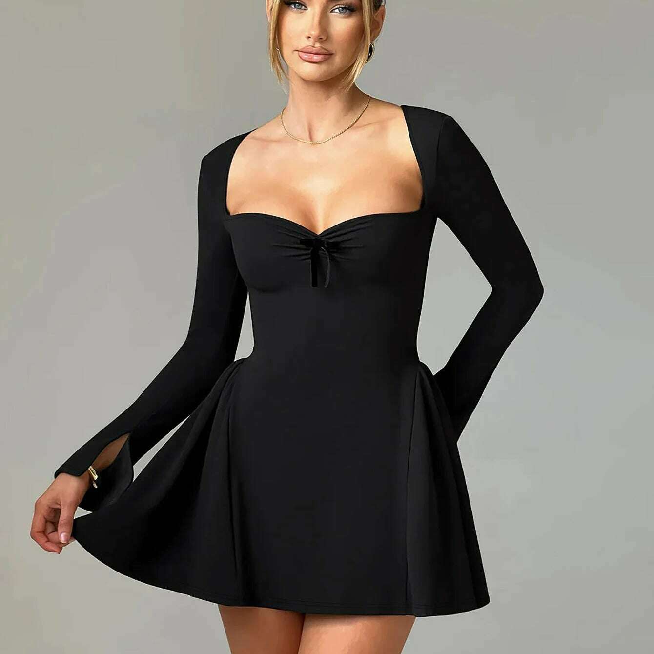 Dulzura Slit Flare Sleeve A-Line Mini Dress