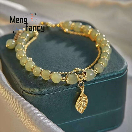 Natural Hetian Jasper Golden Branch Jade Leaves Bracelet Exquisite Sexy Young Girls Fashion Jewelry Best Selling Holiday Gift - D&M Boutique