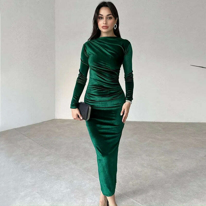 Dulzura 2024 Velvet Long Sleeve Midi Dress for Women