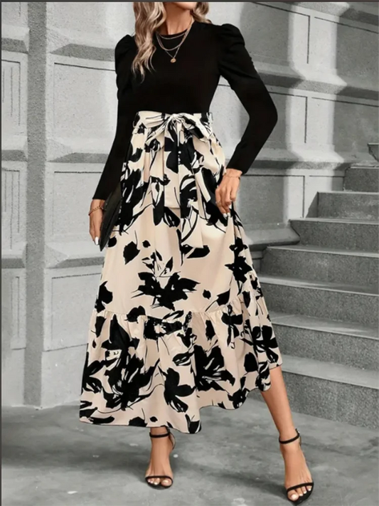 INPETAL Color Block Floral Printed A-Line Dress