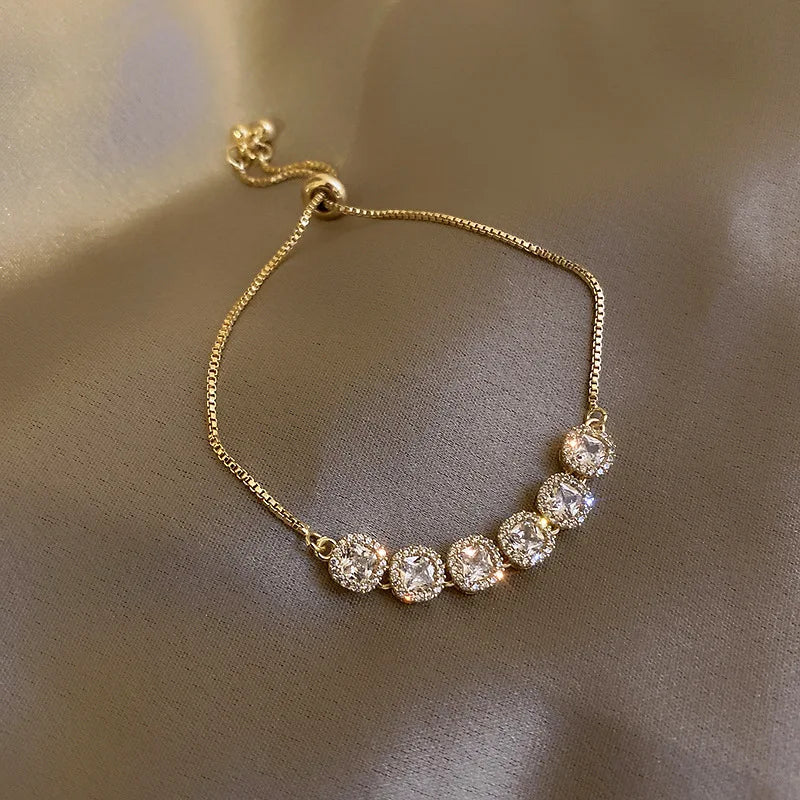 Korean Luxury Zircon Flower Adjustable Bracelet for Women Elegant Love Heart Butterfly Round Shiny Wedding Bracelet Jewelry Gift - D&M Boutique