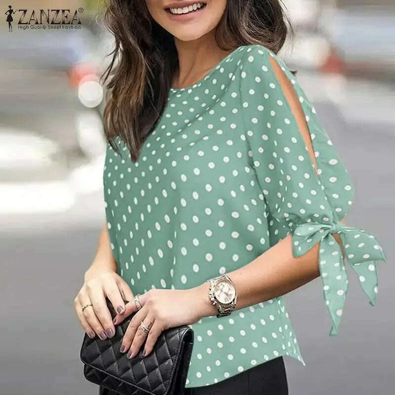 ZANZEA Casual Polka Dots Blouse: Half Sleeve, O-Neck, Oversize Tunic - D&M Boutique 
