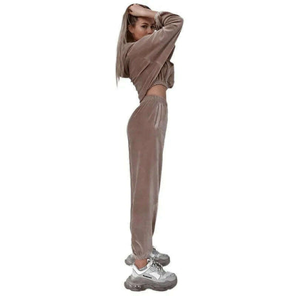 2025 Autumn Winter Women's Velvet Hoodie & Elastic Pants Set