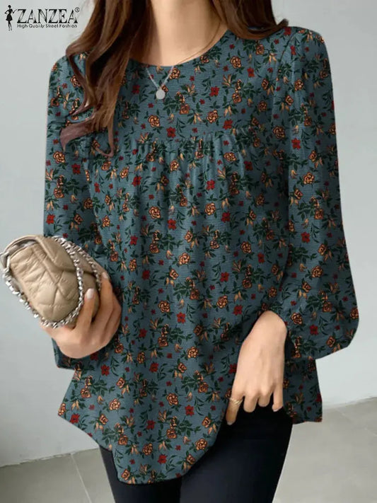 2024 ZANZEA Floral Printed Bohemian Blouse: Long Sleeve - D&M Boutique