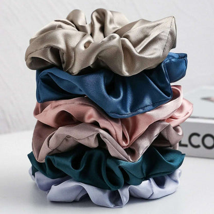 6-Piece Women's Pure Color Satin Large Scrunchie Set