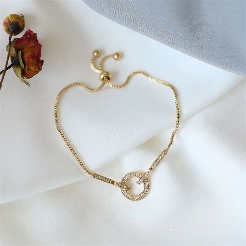 Korean Luxury Zircon Flower Adjustable Bracelet for Women Elegant Love Heart Butterfly Round Shiny Wedding Bracelet Jewelry Gift - D&M Boutique