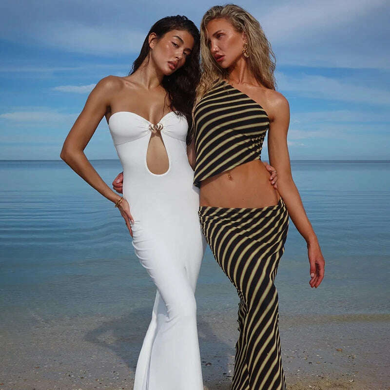 CUTENOVA Strapless Cut-Out Bodycon Maxi Dress