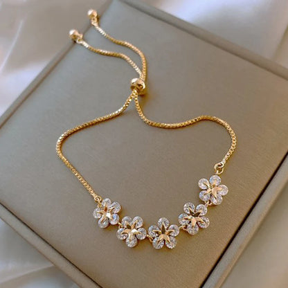 Korean Luxury Zircon Flower Adjustable Bracelet for Women Elegant Love Heart Butterfly Round Shiny Wedding Bracelet Jewelry Gift - D&M Boutique