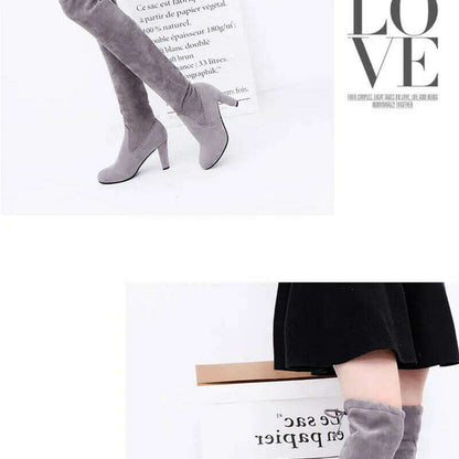 LINLING Faux Suede Over-the-Knee Lace-Up Boots