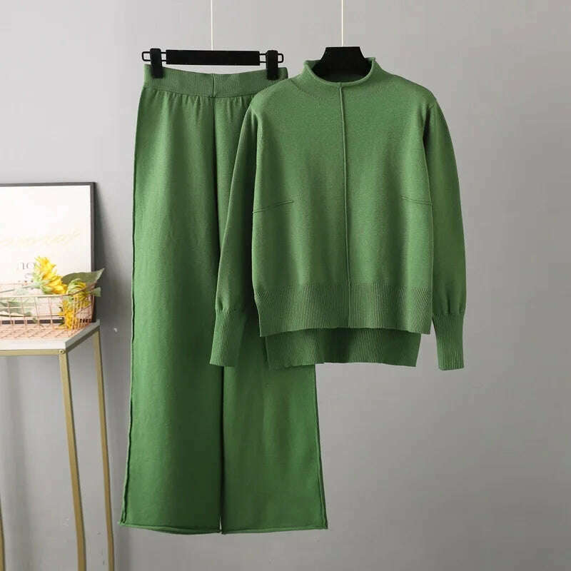 Winter Women's Knit Tracksuit, High Collar Pullover & Pants - D&M Boutique