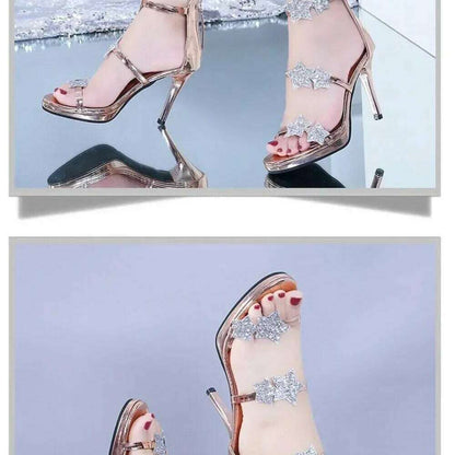 Elegant Glitter High Heel Sandals - Star & Heart Pattern