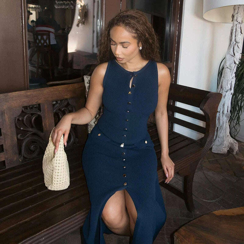 TARUXY Elegant Sleeveless Ribbed Knitwear Long Dress