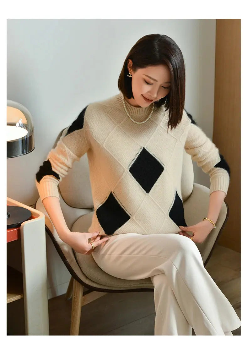 100% Wool O-Neck Sweater: Women’s Autumn/Winter Pullover - D&M Boutique