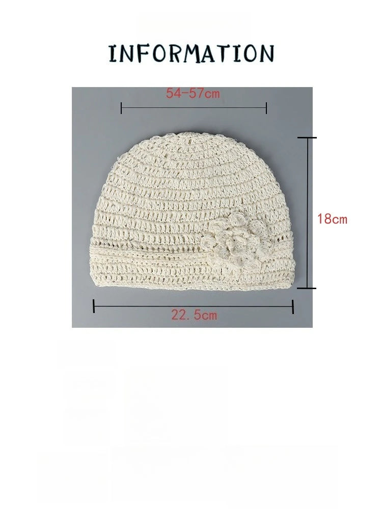 Popular Handmade Crochet Summer Beanies Hat For Women Solid Fashion Flower Sequin Best Matched Girls Skullies Bonnets Cap Gift