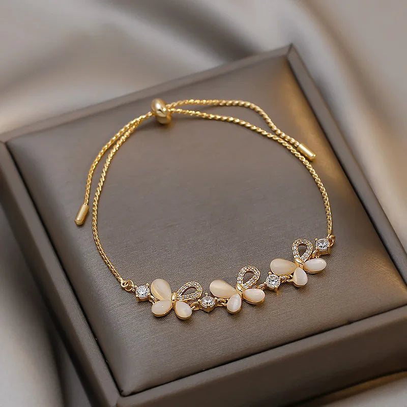 Korean Luxury Zircon Flower Adjustable Bracelet for Women Elegant Love Heart Butterfly Round Shiny Wedding Bracelet Jewelry Gift - D&M Boutique