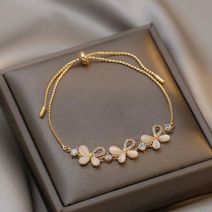 Korean Luxury Zircon Flower Adjustable Bracelet for Women Elegant Love Heart Butterfly Round Shiny Wedding Bracelet Jewelry Gift - D&M Boutique