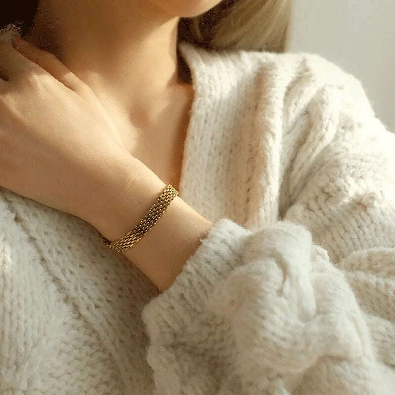 Gold Plated Stainless Steel Watch Belt Stacking Bracelet For Women Occident Metal Texture New Design Bracelet Jewelry Gifts - D&M Boutique