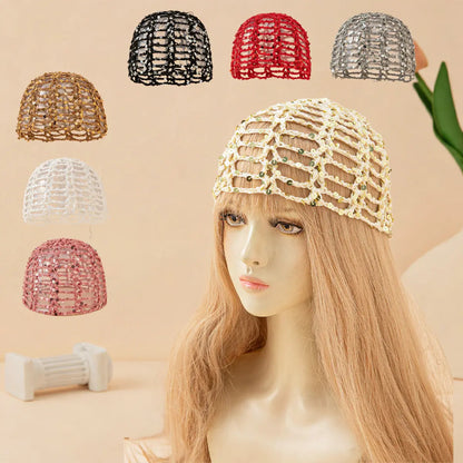 Fashion Vintage Sequined Hollow Pullover Hats Women Spring Summer Travel Photo Atmosphere Versatile Casual Y2K Knit Beanie Hat