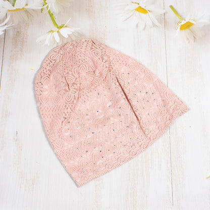 Women Fashion Lace Beanies Cap Rhinestone flower lace breathable spring summer beanie caps