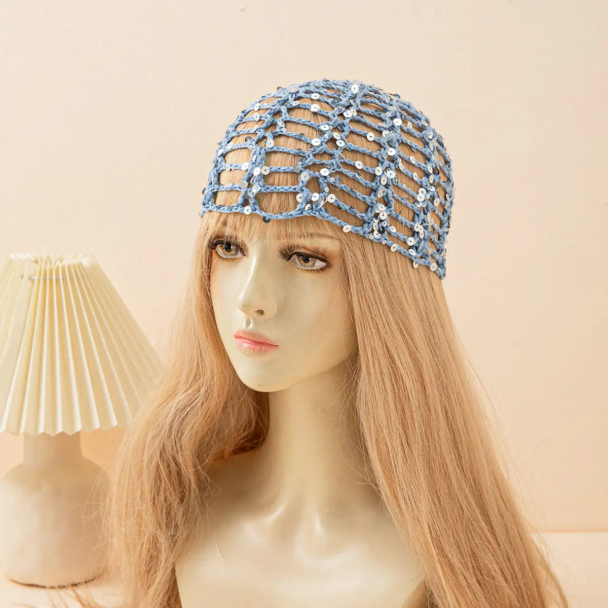 Fashion Vintage Sequined Hollow Pullover Hats Women Spring Summer Travel Photo Atmosphere Versatile Casual Y2K Knit Beanie Hat