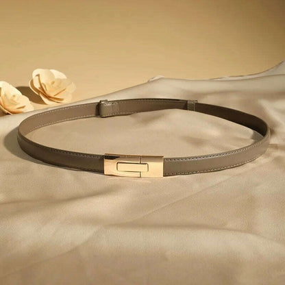 High-Quality Genuine Leather Women’s Belt with Golden Lock Buckle