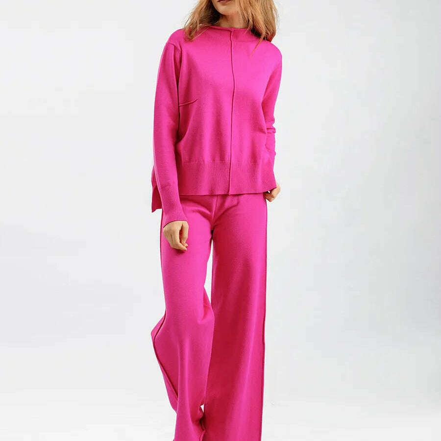 Winter Women's Knit Tracksuit, High Collar Pullover & Pants - D&M Boutique