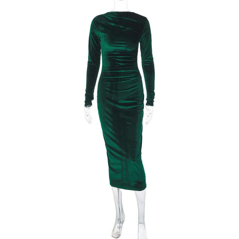 Dulzura 2024 Velvet Long Sleeve Midi Dress for Women