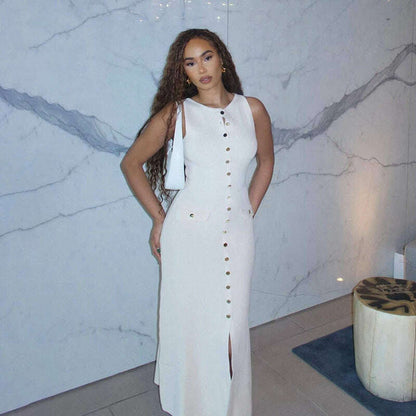TARUXY Elegant Sleeveless Ribbed Knitwear Long Dress