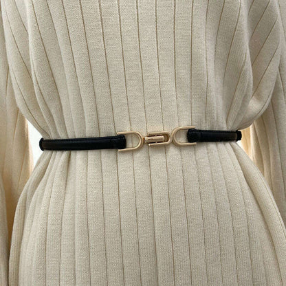 New Fashion Leather Thin Belt for Women with Metal Buckle