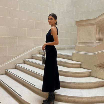 TARUXY Elegant Sleeveless Ribbed Knitwear Long Dress