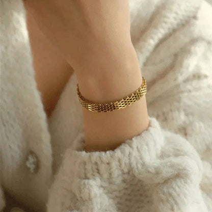 Gold Plated Stainless Steel Watch Belt Stacking Bracelet For Women Occident Metal Texture New Design Bracelet Jewelry Gifts - D&M Boutique