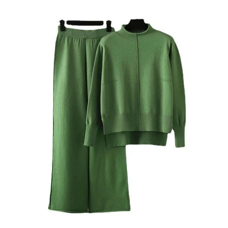Winter Women's Knit Tracksuit, High Collar Pullover & Pants - D&M Boutique