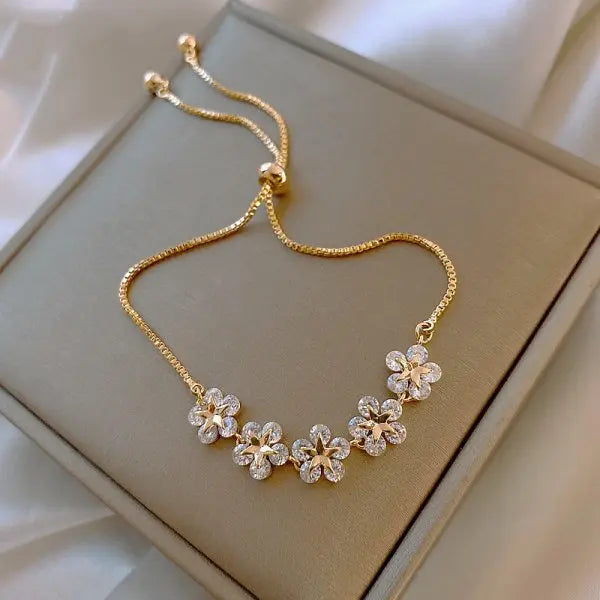 Korean Luxury Zircon Flower Adjustable Bracelet for Women Elegant Love Heart Butterfly Round Shiny Wedding Bracelet Jewelry Gift - D&M Boutique