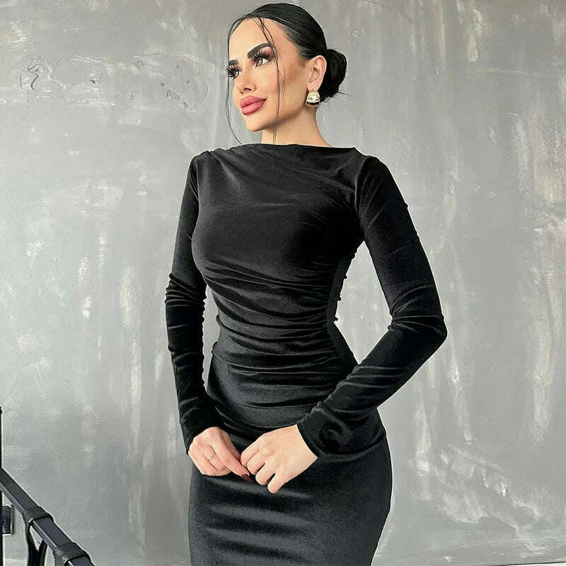 Dulzura 2024 Velvet Long Sleeve Midi Dress for Women