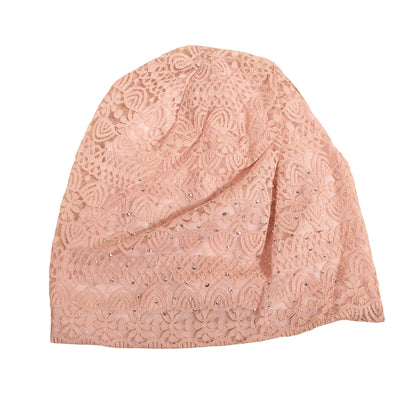 Women Fashion Lace Beanies Cap Rhinestone flower lace breathable spring summer beanie caps
