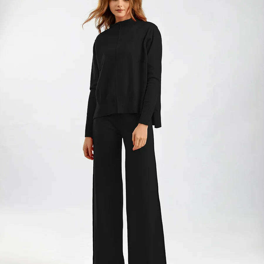 Winter Women's Knit Tracksuit, High Collar Pullover & Pants - D&M Boutique