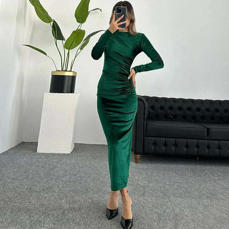 Dulzura 2024 Velvet Long Sleeve Midi Dress for Women