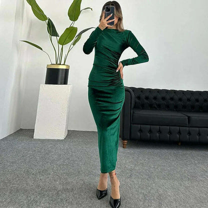 Dulzura 2024 Velvet Long Sleeve Midi Dress for Women