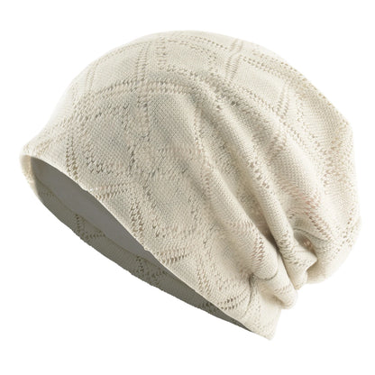 Women's Knit Diamond Mesh Slouchy Beanie Breathable Spring Summer Hat Lightweight Casual Outdoor Beanies Soft Sleep Bonnet Cap