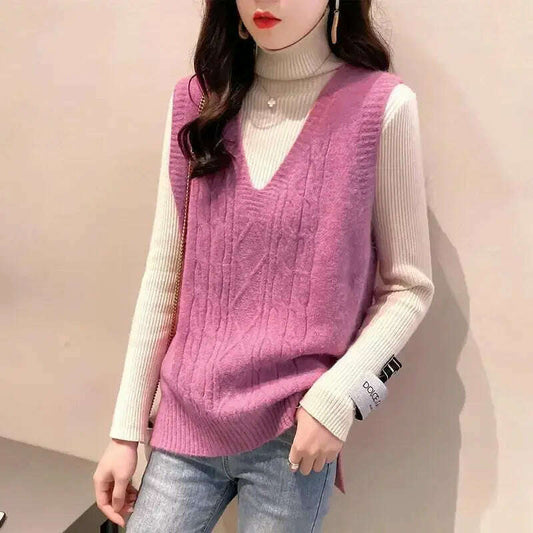 2024 Women's Knitted Vest: V-Neck, Sleeveless Pullover