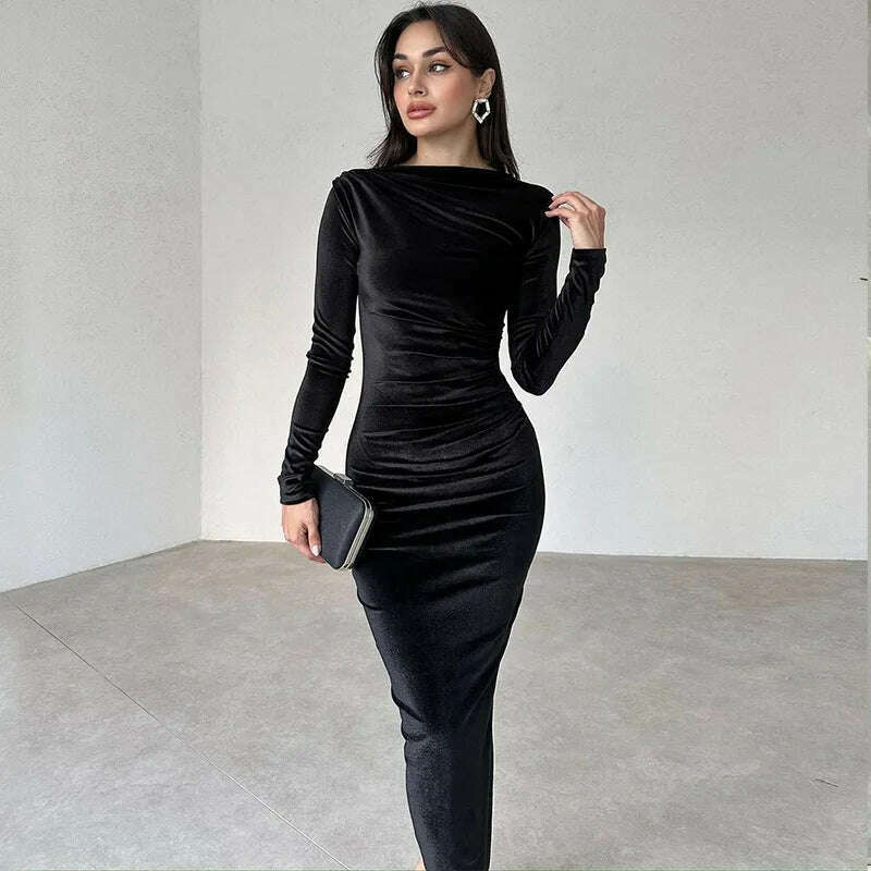 Dulzura 2024 Velvet Long Sleeve Midi Dress for Women