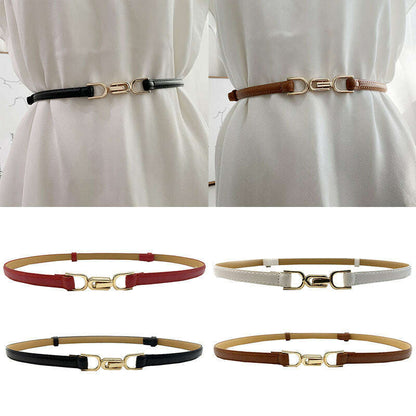 New Fashion Leather Thin Belt for Women with Metal Buckle