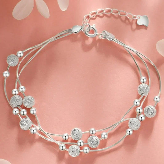 925 Sterling Silver Adjustable Bead Bracelet for Women