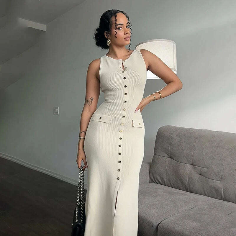 TARUXY Elegant Sleeveless Ribbed Knitwear Long Dress