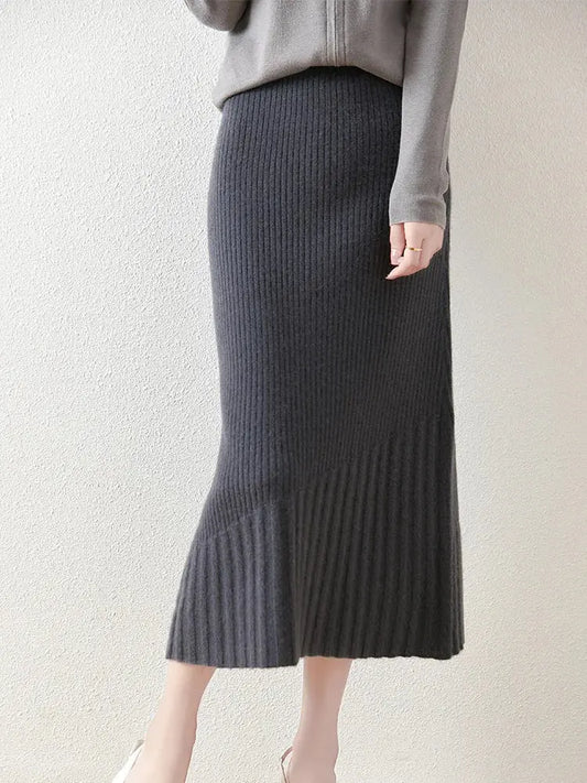 Women’s Merino Wool Fishtail Skirt – Slim, Cashmere, Autumn Winter - D&M Boutique