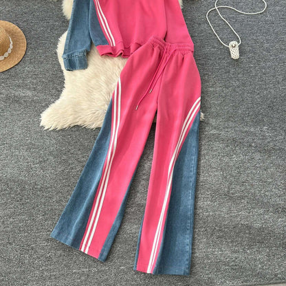 SINGREINY Autumn Casual 2-Piece Set, O-Neck Top & Drawstring Pants - D&M Boutique