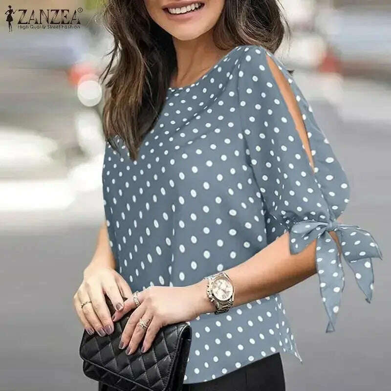 ZANZEA Casual Polka Dots Blouse: Half Sleeve, O-Neck, Oversize Tunic - D&M Boutique 
